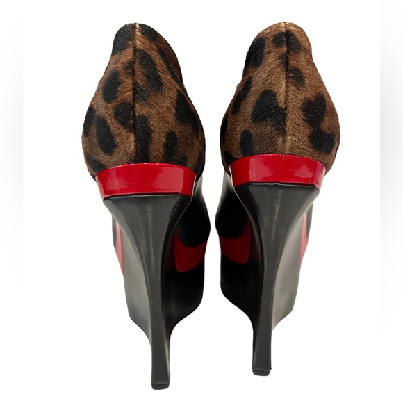 Versace Pony Hair Leopard Print Platform Shoes - Picture 4 of 16